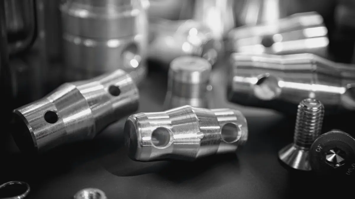 Toczone i wiercone detale z aluminium po obróbce