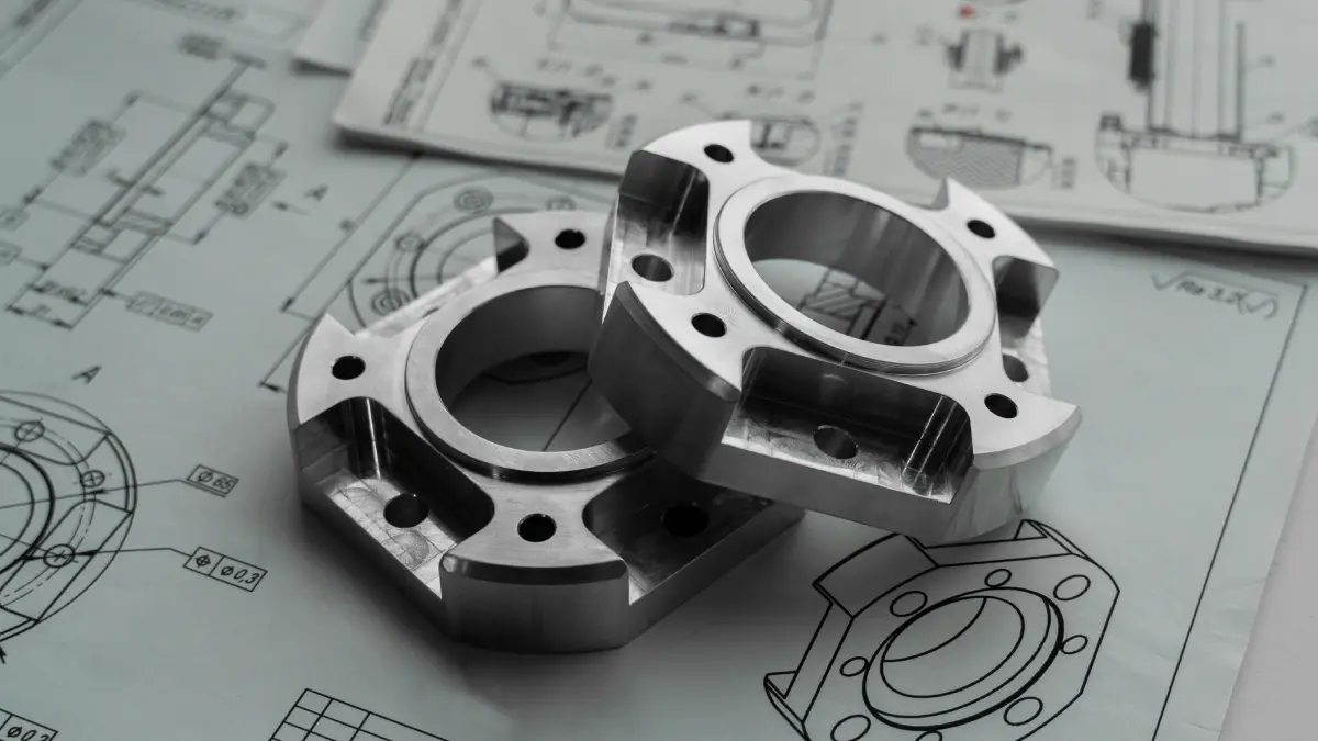 Frezowane kołnierze metalowe na rysunkach technicznych